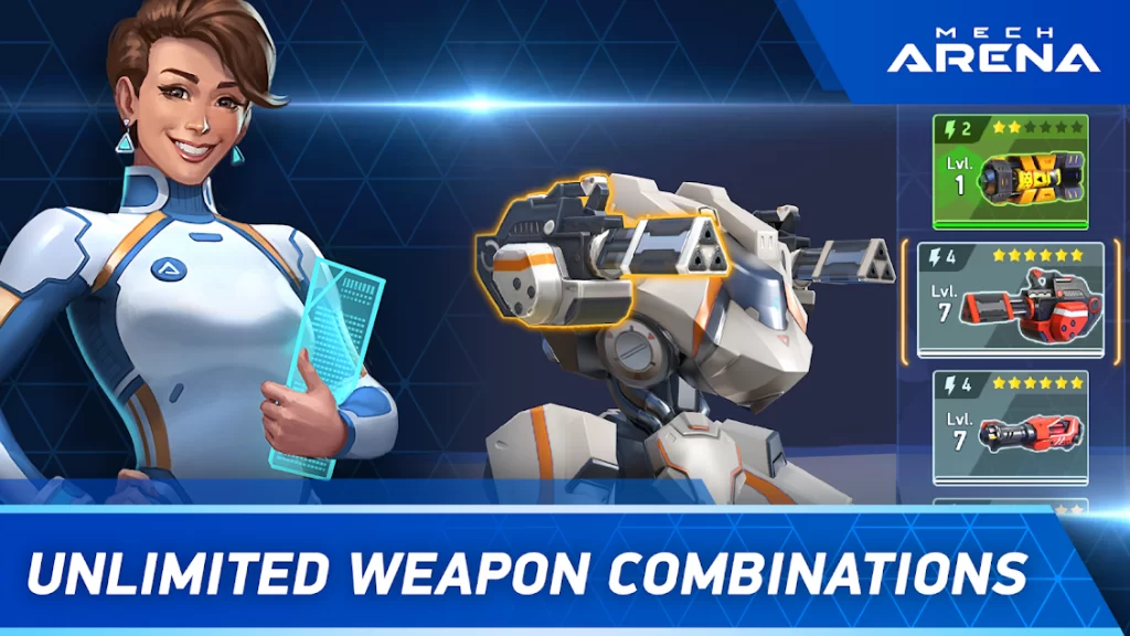 unlimited weapon combinations mech arena mod apk
