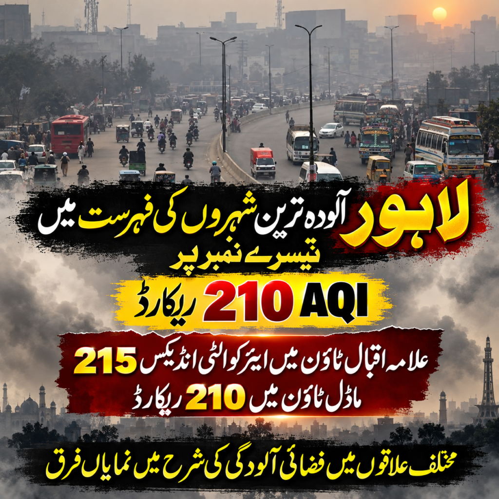 Lahore Ranks Third Among World’s Most Polluted Cities as AQI Reaches 210